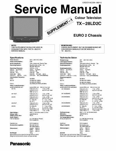 Panasonic TX-28LD2C TX-28LD2C Colour television -
Chassis: EURO-2  
Service Manual Supplement 1